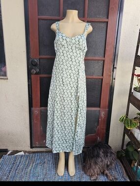 Sage Green Floral Maxi Slip Dress with Side Slit